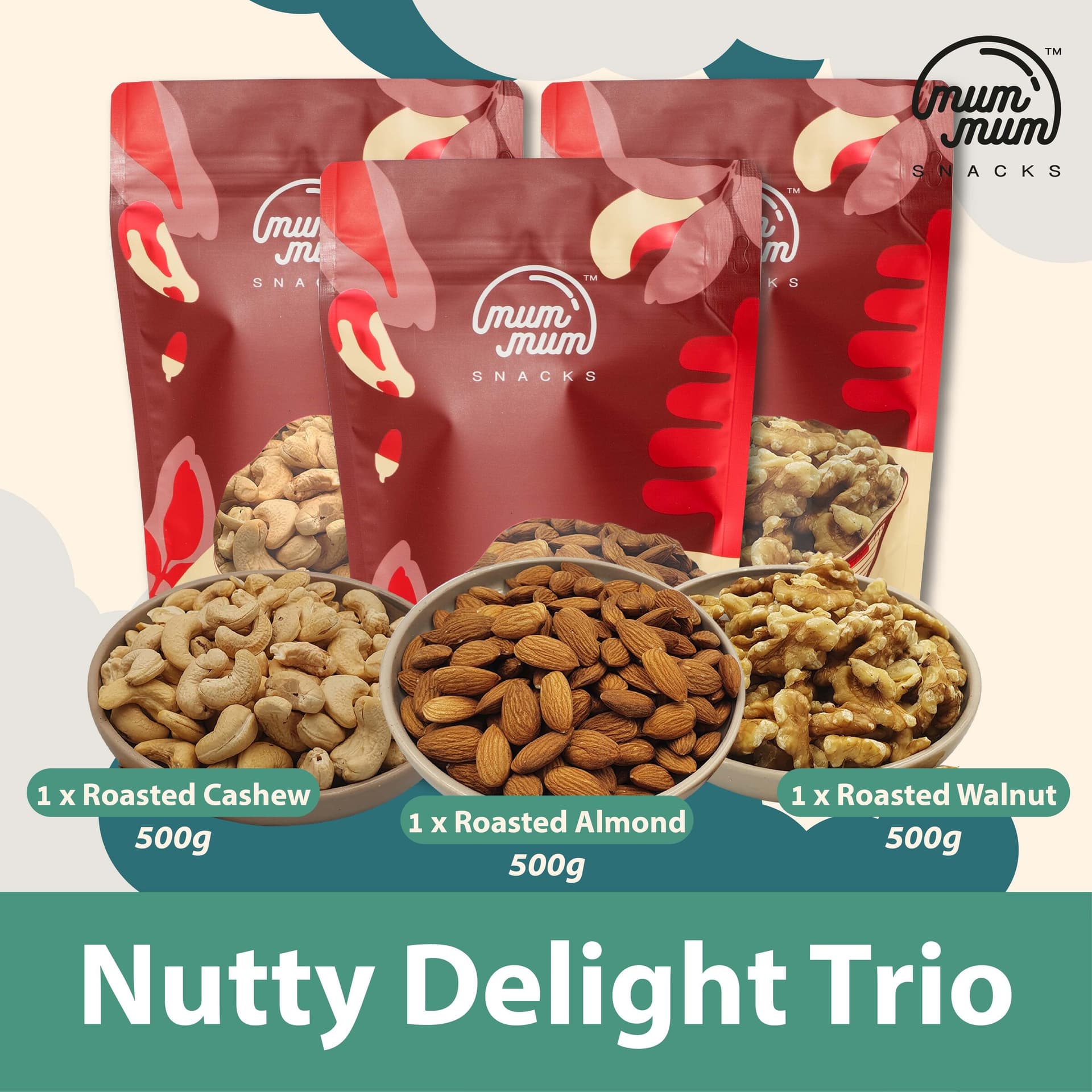 Nutty Delight Trio [500g each] - Roasted Almond, Roasted Cashew, Roasted Walnut — photo 1