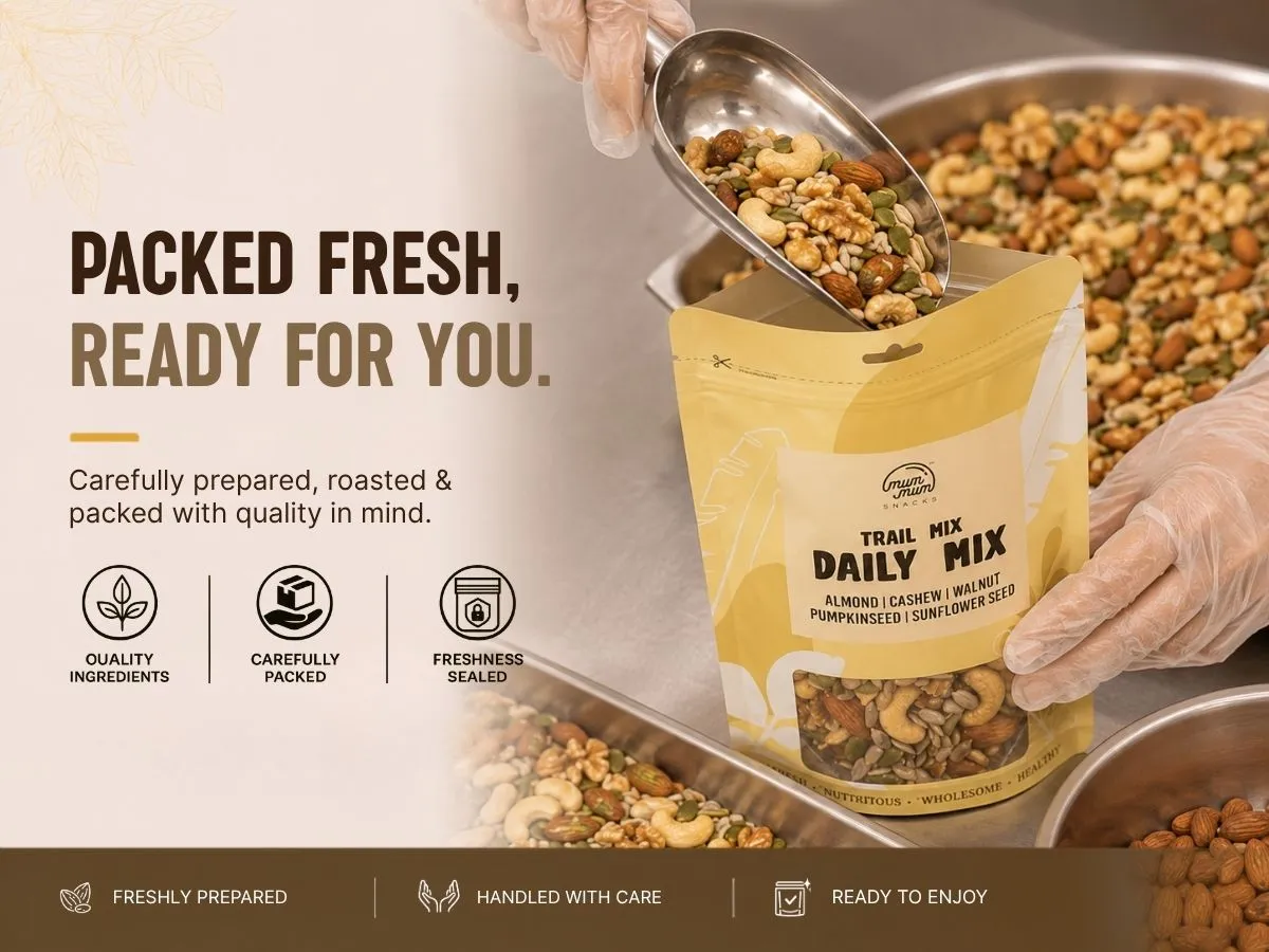 Packed fresh, ready for you. Carefully prepared, roasted and packed with quality in mind — quality ingredients, carefully packed, freshness sealed.