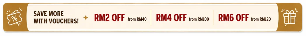 Save more with vouchers — RM2 off from RM40, RM4 off from RM100, RM6 off from RM120